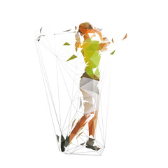 Golf woman, isolated low polygonal vector illustration. Geometric isolated colorful golfer