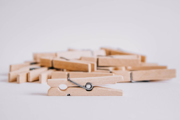 Set of clothespins isolated on white background