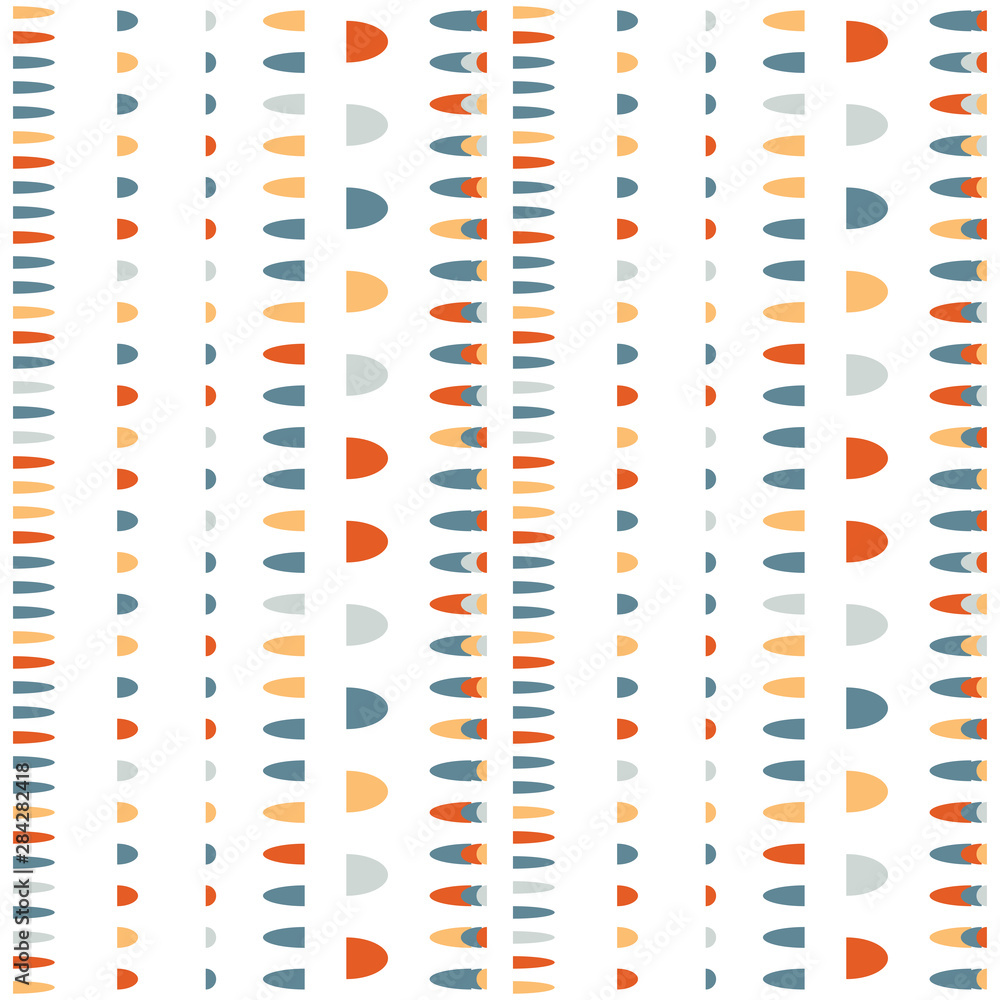 Aufkleber Modern vector abstract seamless geometric pattern with semicircles in retro scandinavian style. Pastel colored shapes  on white background.