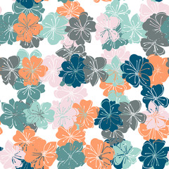 Anemone or windflower poppies flowers background. Floral vector seamless pattern with hand drawn stylized floral elements in pastel colors.