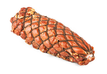 Smoked ham in a grid on a white background (view from a different angle in the portfolio)