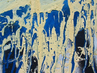 Graffiti on the wall. Leaked paint. Paint flowed. Stains of paint on a concrete wall outdoors ....