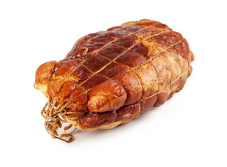 Smoked ham in a grid on a white background (view from a different angle in the portfolio)