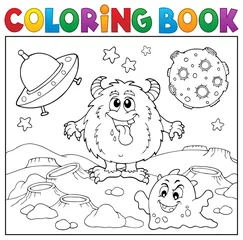 Crédence de cuisine en verre imprimé Pour enfants Monstres de livre de coloriage dans le thème de l& 39 espace 1