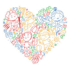Obraz premium Painted by hand style pattern on the theme of childhood. Vector illustration for children design. Drawing on notebook in colorful style.