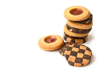 Assorted cookies on white background - isolated