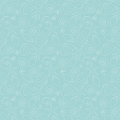 Digital background with fishes, sea stars, seashells. Hand drawn pattern.