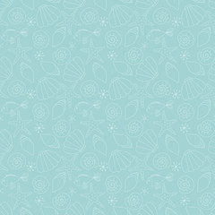 Digital background with fishes, sea stars, seashells. Hand drawn pattern.