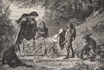 Schneewitchen - Fairy Tale - Illustration from 1876 - obrazy, fototapety, plakaty