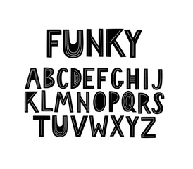Modern geometrical black and white bulky uppercase lettering alphabet