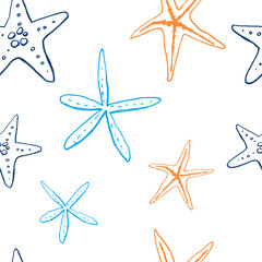 Collection of sea shell ink doodles on white backdrop. Seamless pattern. Endless texture. Can be...