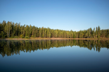 Fototapeta na wymiar calm late summer lake scenery, Finland