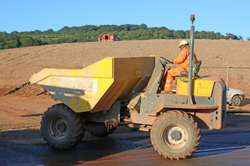 Dump truck on a road construction site