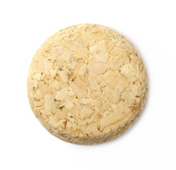 Wine cork isolated on white background, top view