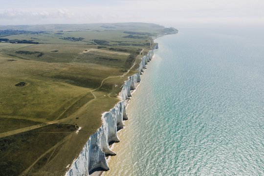 Beautiful shot of the White Cliffs of Dover by the sea