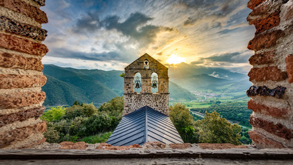 San Miguel Hermitage near Potes, Cantabria, Spain. - obrazy, fototapety, plakaty