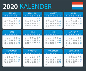2020 Calendar Dutch - vector illustration