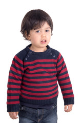 little boy posing isolated in white