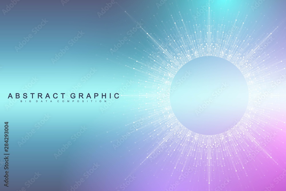 Poster expansion of life. colorful explosion background with connected line and dots, wave flow. visualizat