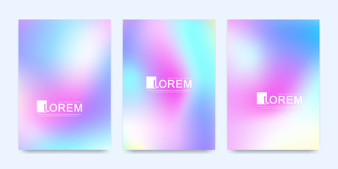 Fototapeta premium Modern vector set templates hologram gradient background. Trendy retro style holographic cover 80s, 90s. Minimal hologram gradient mesh for brochure, leaflet, flyer, cover, banner, web, poster