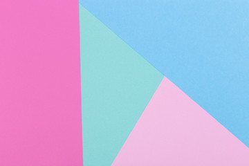 Paper pink, blue, pastel, green empty background, geometrically located. Color blank for presentations, copy space.