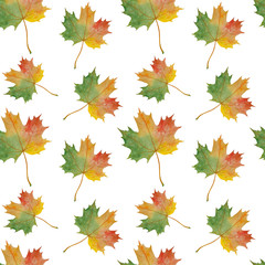 Fototapeta premium Pattern Autumn maple leaves Illustrations Watercolor Botanical Digital paper Textile Autumn fall decor Wallpaper Scrapbooking