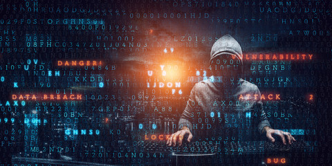 Hacker in hoodie dark theme
