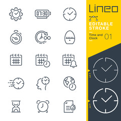 Lineo Editable Stroke - Time and Clock line icons - obrazy, fototapety, plakaty