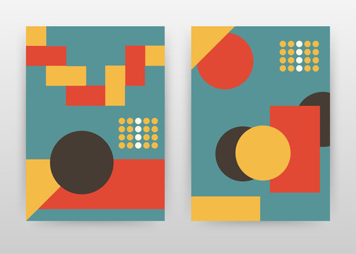 Geometric red yellow bron round rectangle shapes with dotted design for annual report, brochure, flyer, poster. Geometric background vector illustration poster. Business abstract A4 brochure template.