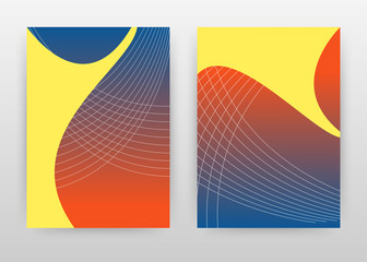 Yellow blue red shapes with waved lines design for annual report, brochure, flyer, leaflet, poster. Geometric waved line textured background. Abstract A4 brochure template. Vector illustration.