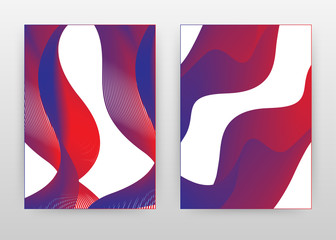 Geometric waved lines red blue gradient design for annual report, brochure, flyer, leaflet, poster. Red blue textured wave lines background. Abstract A4 brochure template. Vector illustration.