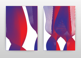 Geometric waved lines red blue gradient design for annual report, brochure, flyer, leaflet, poster. Red blue textured wave lines background. Abstract A4 brochure template. Vector illustration.