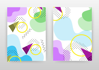 Geometric magenta, blue, Green shapes with lined hexagon and dotted, zig zag lines design for annual report, brochure, flyer, leaflet, poster. Abstract A4 brochure template. Flyer vector illustration