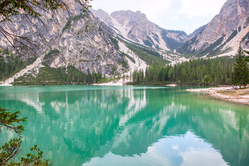 majestic mountains scenery , lake with transparent water 