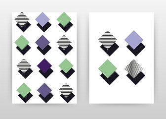 Geometric green purple black lined and dotted rectangles design for annual report, brochure, flyer, poster. White background vector illustration leaflet, poster. Business abstract A4 brochure template