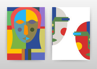 Colorful woman face design geometric shapes for annual report, brochure, flyer, poster. Red, orange, blue, green background illustration for leaflet, poster. Business abstract A4 brochure template.