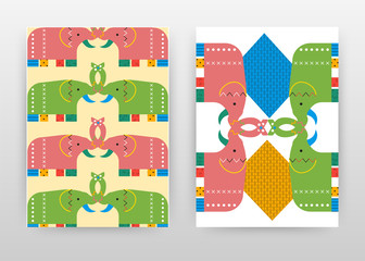 Red, green elephants design for annual report, brochure, flyer, poster. Elephants baby background vector illustration for flyer, leaflet, poster. Abstract A4 brochure template.