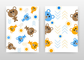 Cartoon blue, brown, orange bears seamless texture design for annual report, brochure, flyer, poster. Cartoon bears white background vector illustration leaflet, poster. Abstract A4 brochure template