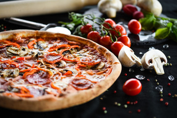 tasty italian capricciosa pizza with fresh ingredients