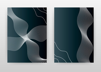 White waved lines on black design for annual report, brochure, flyer, poster. Wave lines on black background vector illustration for flyer, leaflet, poster. Business abstract A4 brochure template.