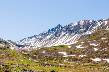 Flüela, Flüelatal, Flüelapass, Passstrasse, Alpen, Bergtal, Schmelzwasser, Engadin, Graubünden,...