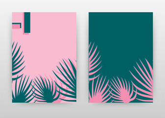 Tropical pink, green palm tree design for annual report, brochure, flyer, poster. Tropical Palm leaf background vector illustration for flyer, leaflet, poster. Business abstract A4 brochure template.