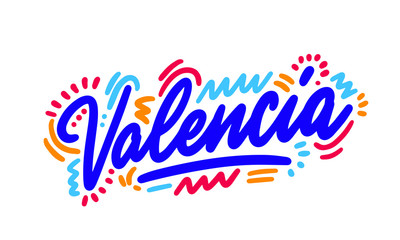 Valencia Handwritten city name.Modern Calligraphy Hand Lettering for Printing,background ,logo, for posters, invitations, cards, etc. Typography vector.
