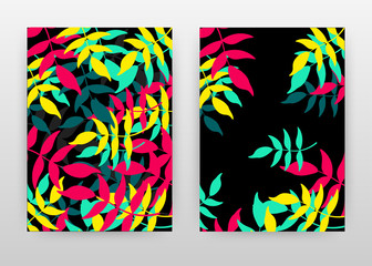 Colorful green red yellow leaves design for annual report, brochure, flyer, poster. Leaves concept black background vector illustration flyer, leaflet, poster. Business abstract A4 brochure template.
