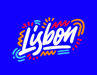 Lisbon handwritten city name.Modern Calligraphy Hand Lettering for Printing,background ,logo, for posters, invitations, cards, etc. Typography vector.