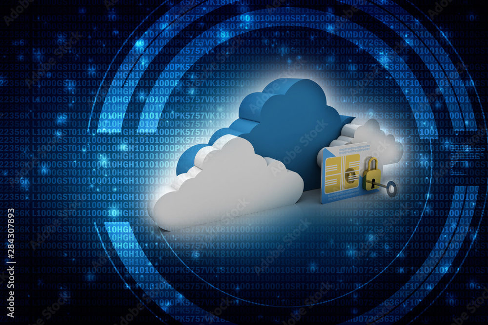 Poster 3d render sim card with padlock protected cloud