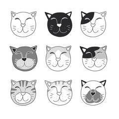 Fototapeta premium Different kinds of cat coat coloration, halftone collection