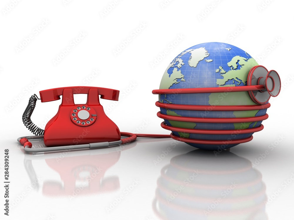 Poster 3d rendering global warning with telephone