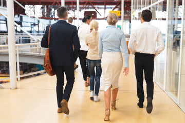 Fototapeta premium Business people walking together in the corridor at office