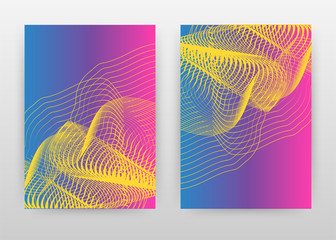 Yellow waves on blue purple abstract design of annual report, brochure, flyer, poster. Colorful waved lined concept background vector illustration for flyer, leaflet, poster. A4 brochure template.
